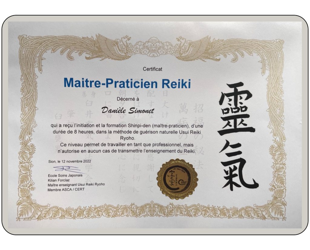 certificat de maître-praticien Reiki